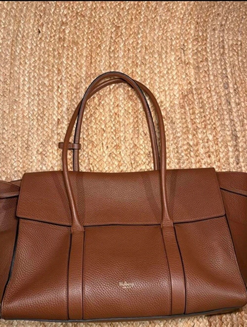 Mulberry brown leather tote bag with pebbled texture